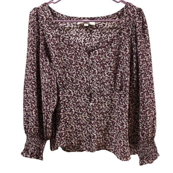 Loft Floral Square Neck Blouse Women’s Size Large - Picture 2 of 10